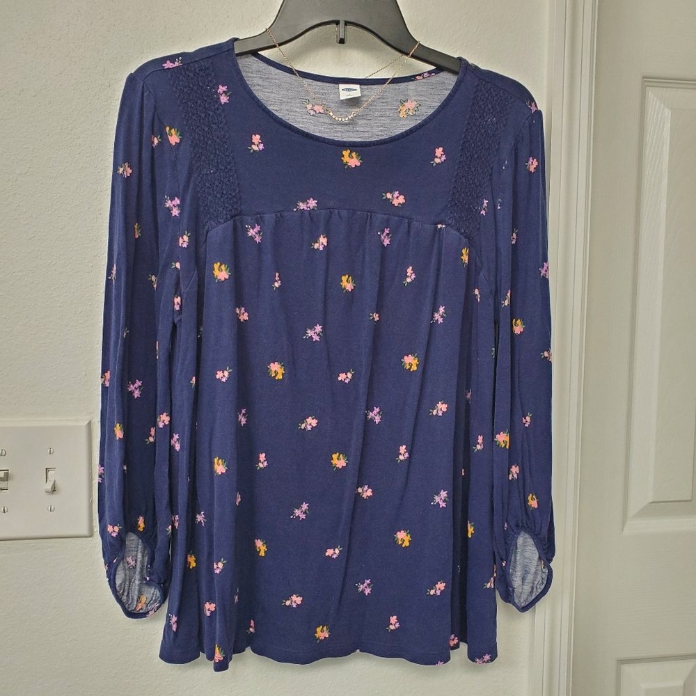 Navy Blue Floral Long Sleeve